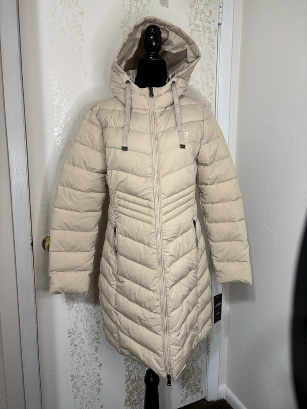 Ralph Lauren Cream Hooded Long Puffer Coat